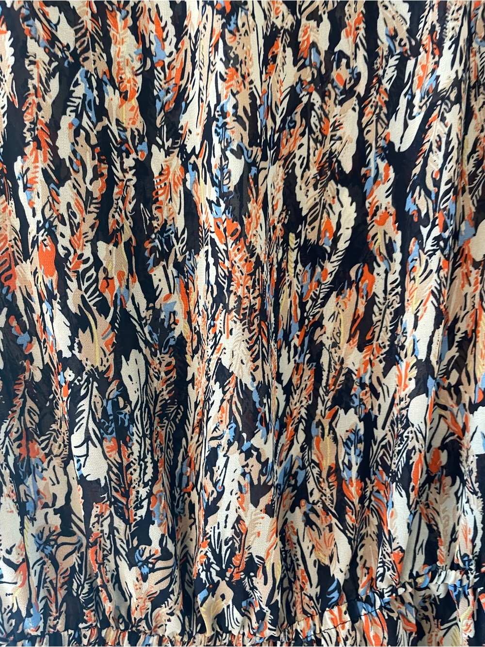 Scully Sleeveless Ruffle Print Blouse - Navy & Peach feathers boho summer M - Picture 5 of 5